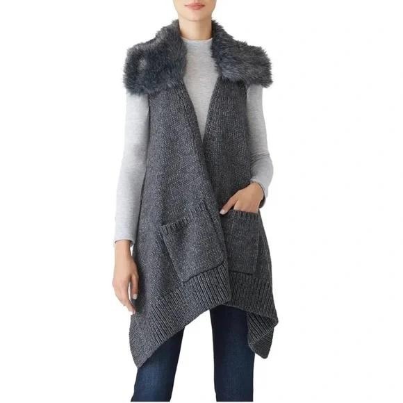 Kaufman Franco Jackets & Blazers - Kaufman Franco Mob Wife Faux Fur Collar Waterfall Draped Knit Vest Womens Large